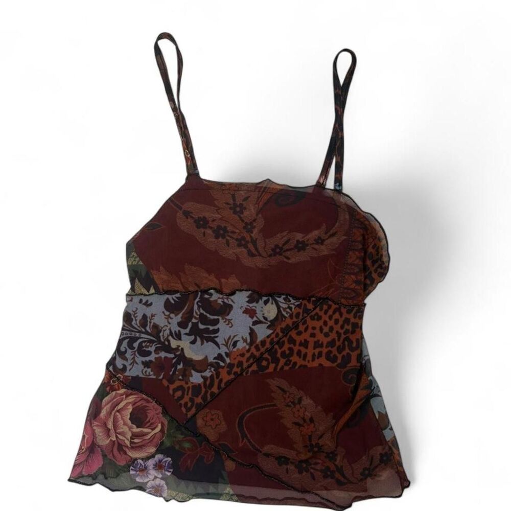 Women's Red and Multi Leppard Print Mesh Cami Top Size S